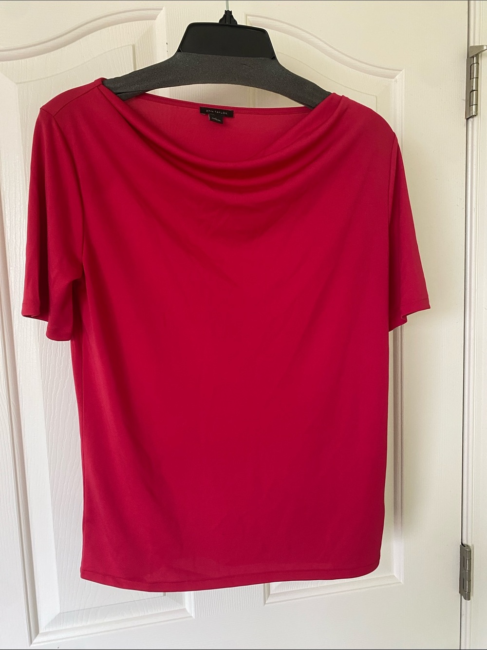 Ann Taylor Raspberry Red Draped Boatneck Short Sleeve Top